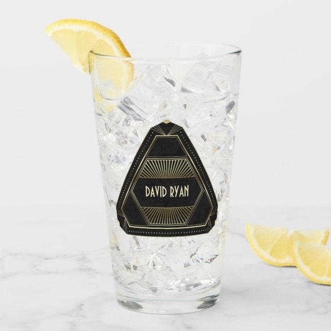 20-talets Monogram för Guld och svart konst Glaskopp (Framsida Ice)