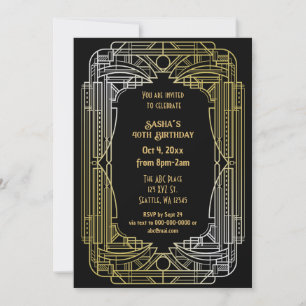20-talets underbara Gatsby Art Deco Birthday Inbjudningar