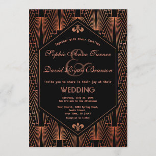 20-talets Underbara Gatsby Copper Art Deco Bröllop Inbjudningar