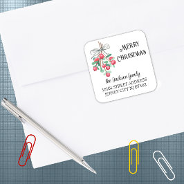20 Watercolor Mistletoe Return Address Christmas Fyrkantigt Klistermärke