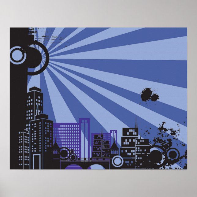 20 x 16 Abstrakt Lila City Wall Art Poster (Framsidan)