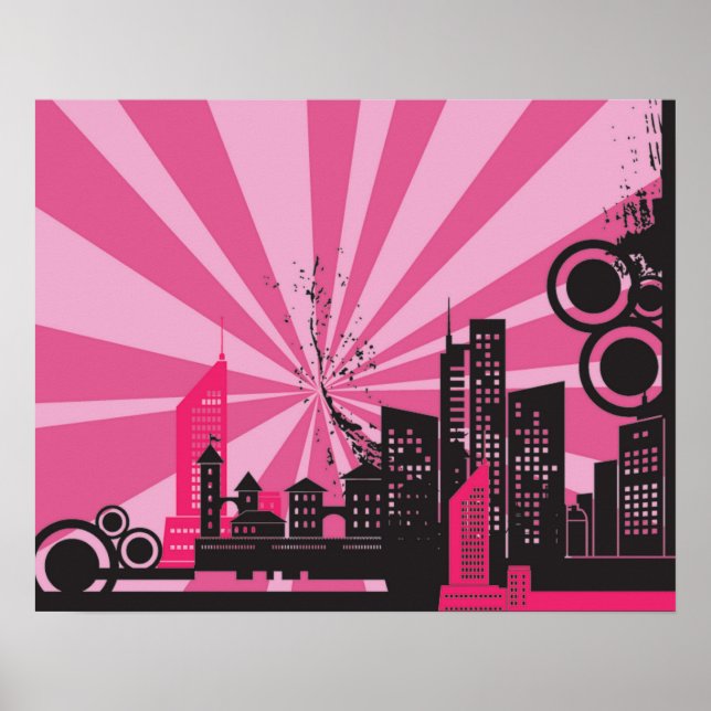 20 x 16 Abstrakt Rosa City Wall Art Poster (Framsidan)