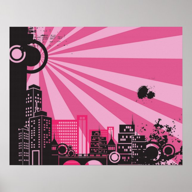 20 x 16 Abstrakt Rosa City Wall Art Poster (Framsidan)