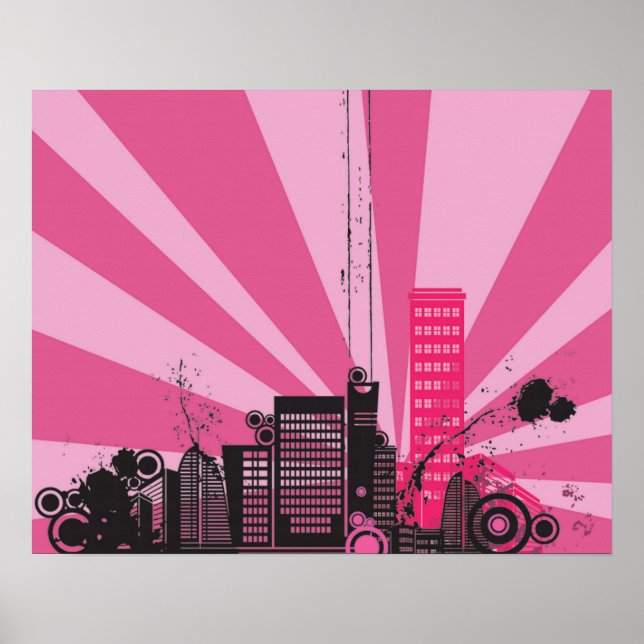 20 x 16 Abstrakt Rosa City Wall Art Poster (Framsidan)