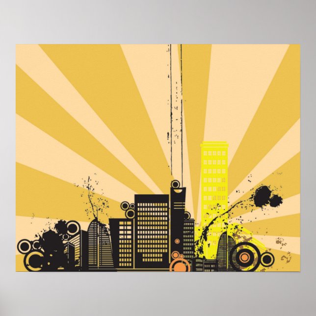20 x 16 Abstrakters Gult City Wall Art Poster (Framsidan)