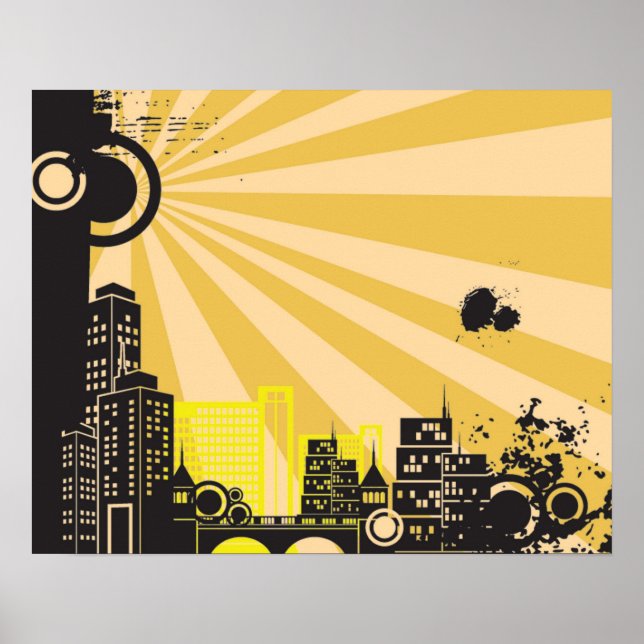 20 x 16 Abstrakters Gult City Wall Art Poster (Framsidan)