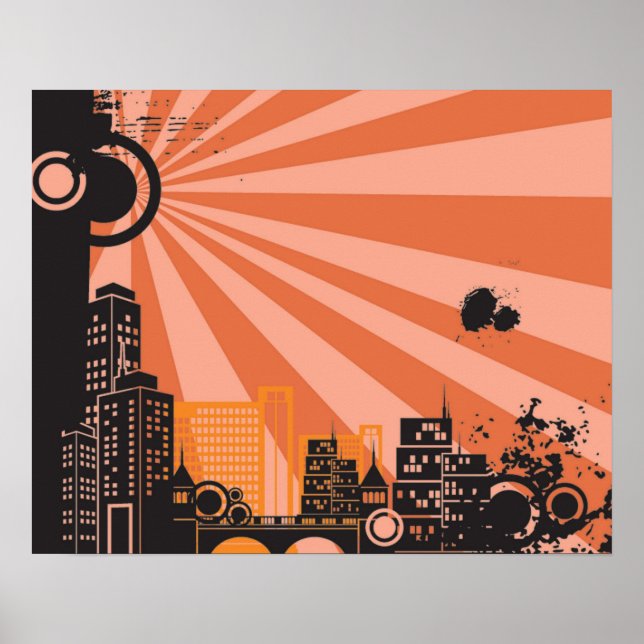 20 x 16 Abstrakters Orange City Wall Art Poster (Framsidan)