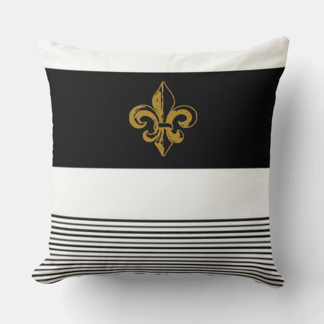 20 X 20 BLACK & WHITE FLEUR DE LIS PILLOW KUDDE (Framsida)