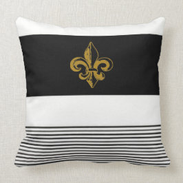 20 X 20 BLACK & WHITE FLEUR DE LIS PILLOW KUDDE