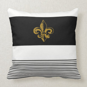 20 X 20 BLACK & WHITE FLEUR DE LIS PILLOW KUDDE