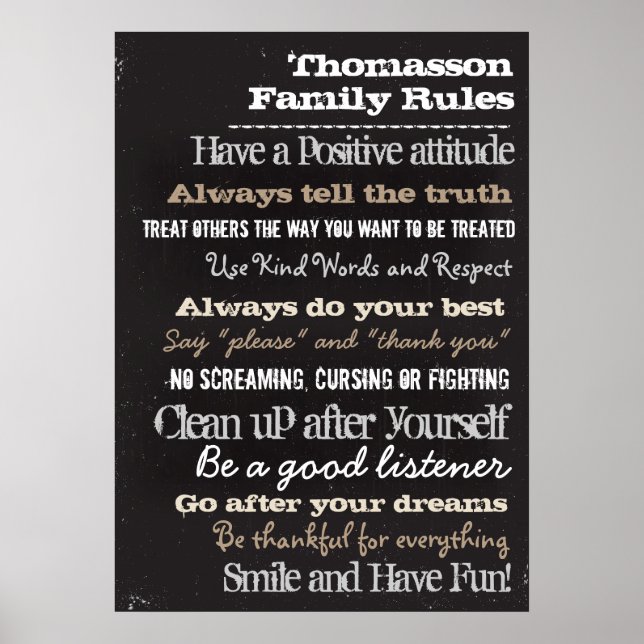 20 x 28 Chalk Personlig Family Regler House-tecken Poster (Framsidan)