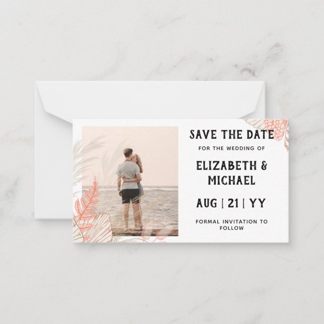 20 x BUDGET Foto Spara Datum Pampas Grass Coral Anteckningskort (Framsida)