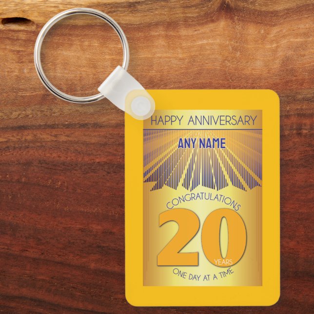 20 Year Sober Anniversary | Golden Ray 12 Step Nyckelring (Framsida)