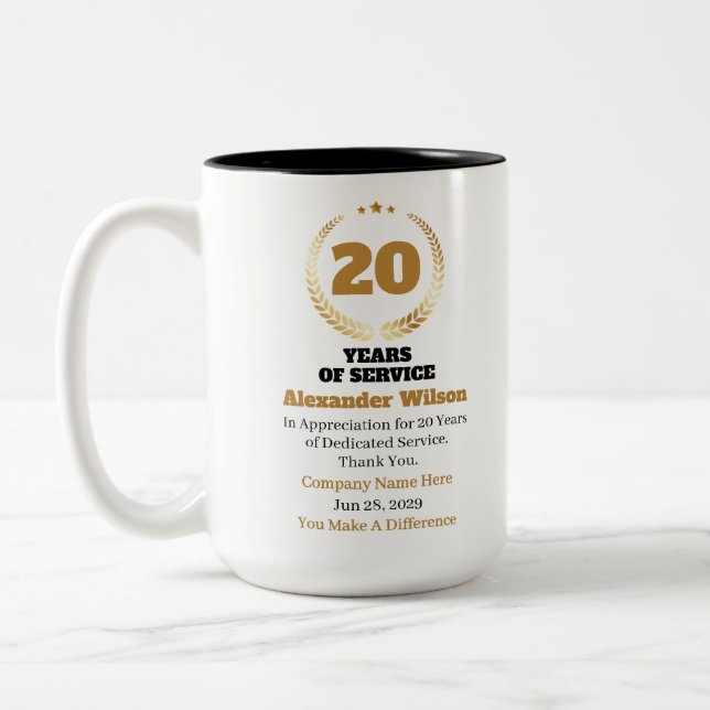 20 Years of Service Employee Appreciation – Custom Två-Tonad Mugg (Vänster)
