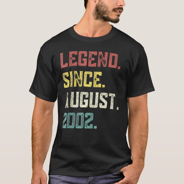 20 Years Old  Legend Since August 2002 20th Birthd T Shirt (Framsida)