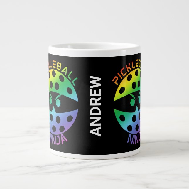 20oz Rainbow pickleball ninja med namn Jumbo Mugg (Framsidan)