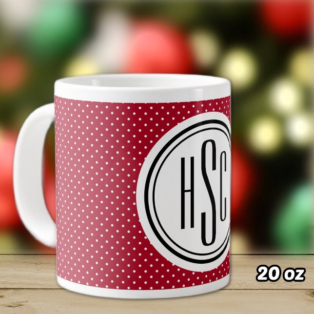 20oz Stor Monogram Röd & Vit Schweiziska prickar Jumbo Mugg (Skapare uppladdad)