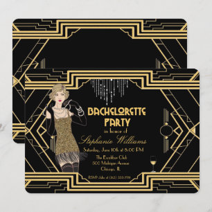 20s kallelse till fest för flapper art deco bachel inbjudningar