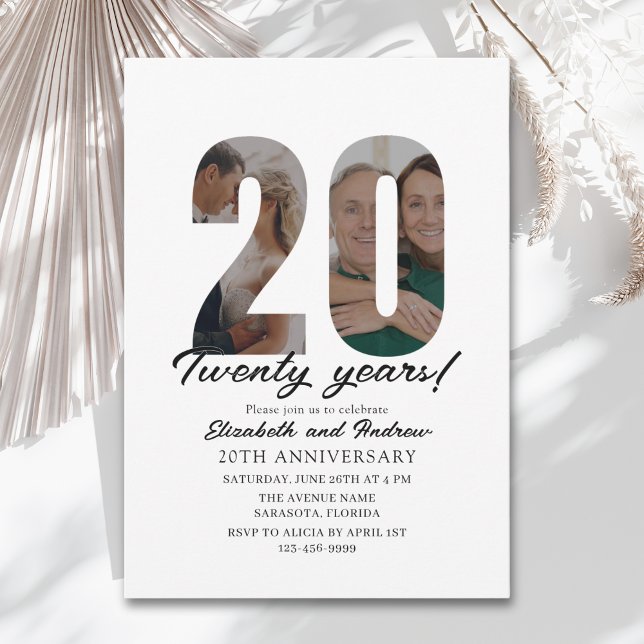 20th Anniversary with Photo Minimalist Inbjudningar (Skapare uppladdad)