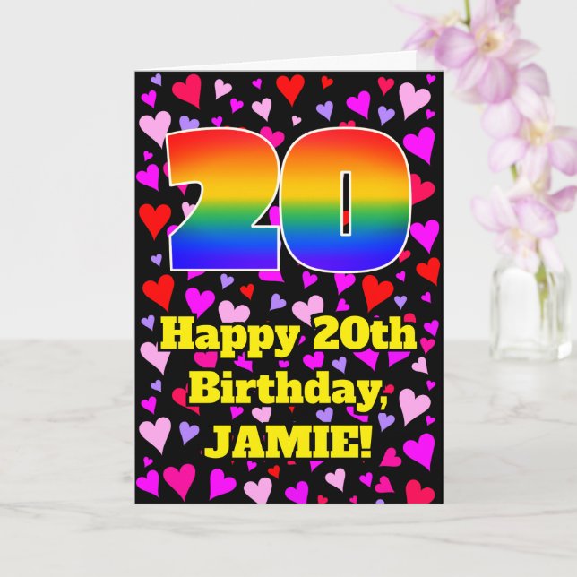 20th Birthday: Loving Hearts Pattern, Rainbow # 20 Kort (Orkide)