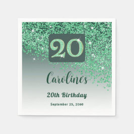 20th Birthday Party Sparkling Green Glitter Pappersservett
