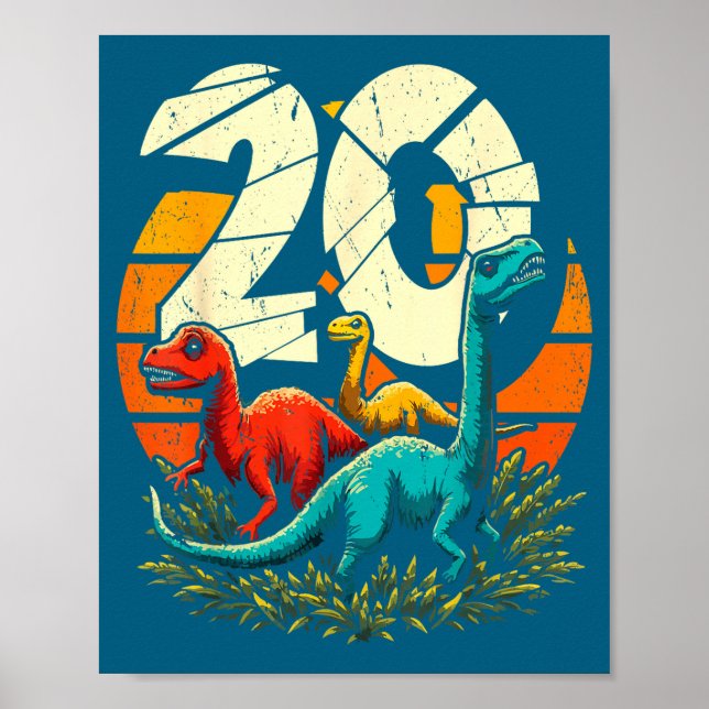 20th Birthday Trex Dinosaur 20 Year Old Boy Girl  Poster (Framsidan)