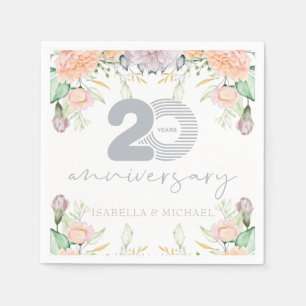 20th bröllopsdag för elegant blommigt pappersservett