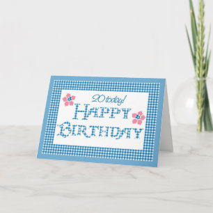 20th Födelsedag mönster för blåttkontrollGingham Kort