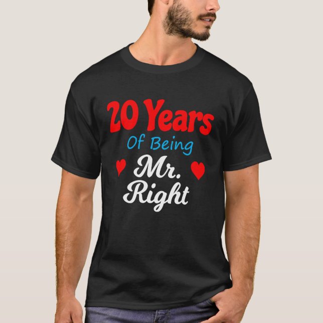 20th Wedding Anniversary for Men Him Mr Right Husb T Shirt (Framsida)