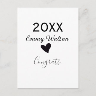 20XX bold letter congrats graduation name heart si Vykort