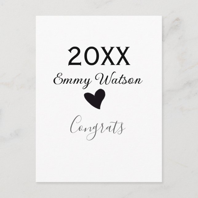 20XX bold letter congrats graduation name heart si Vykort (Framsida)