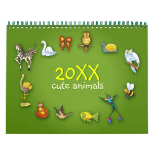 20XX Cute Tecknad Animals Kalender