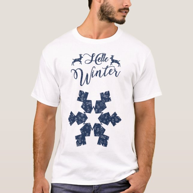 20XX Hej Winter Helgdag Snowflake Mönster T Shirt (Framsida)