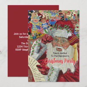 20XX Röda Julfesten Tomte Kollar Listorna Inbjudningar