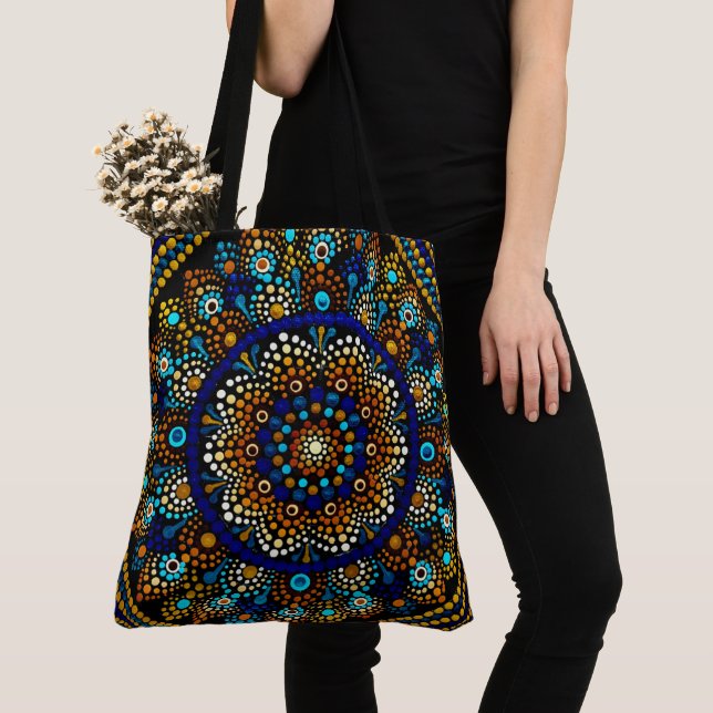 210 - Blue och Guld Mandala - Tote Bag Tygkasse (Närbild)