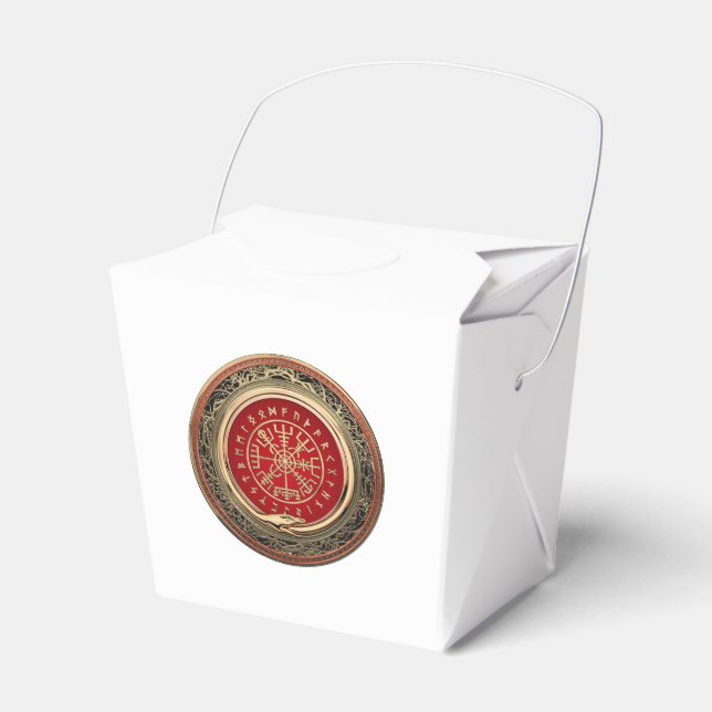 [210] Vegvisir - Viking Guld Magic Runic Compass Presentaskar (Framsidan Sidan)