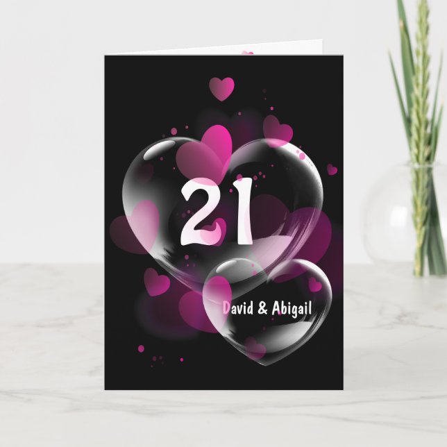 21:a årsdagen av hjärtbubblor på svart kort (Framsida)