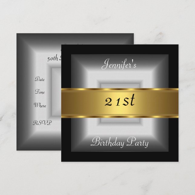 21:a årsdagen Party silver Guld Inbjudningar (Fram/baksida)