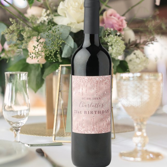 21:a årsdagen ro guld glitter namn vinflaska etikett (Skapare uppladdad)