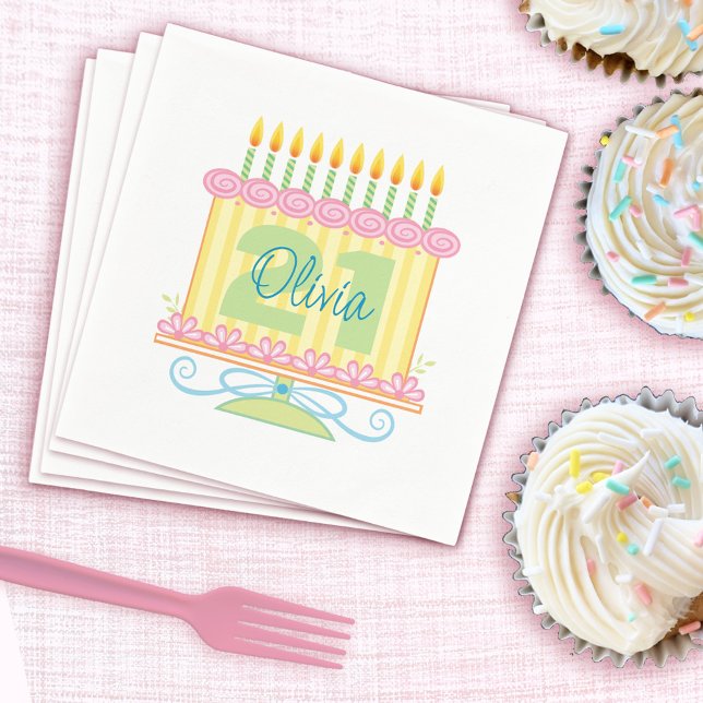 21:a Blommigten Anpassat namn på födelsedag Kake N Pappersservett (Skapare uppladdad)