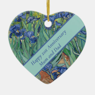 21:a Bröllop-årsdagen blått Iris Flower Julgransprydnad Keramik