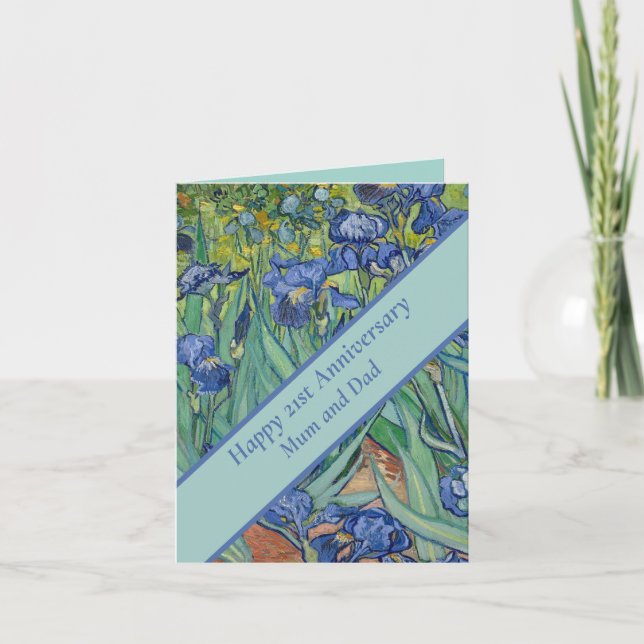 21:a Bröllop-årsdagen Blue Iris Kort (Framsida)