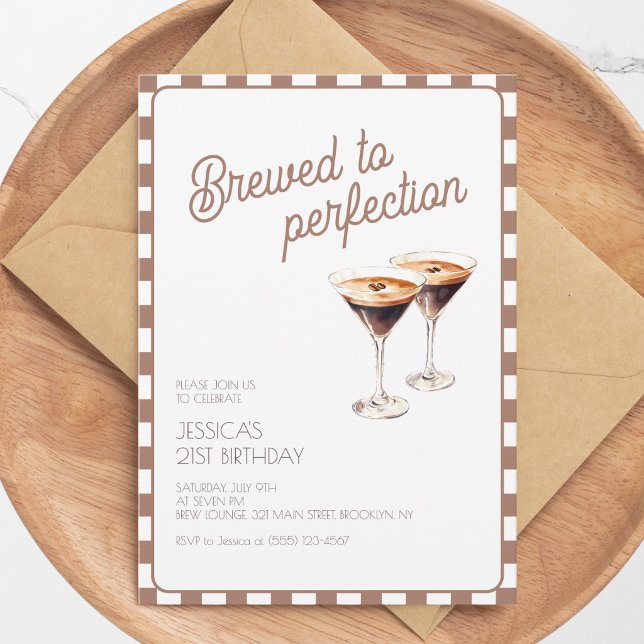 21:a Espresso Martini Bryggt Brunt Födelsedagsfira Inbjudningar (21st Espresso Martini Brewed Brown Birthday Party Invitation)
