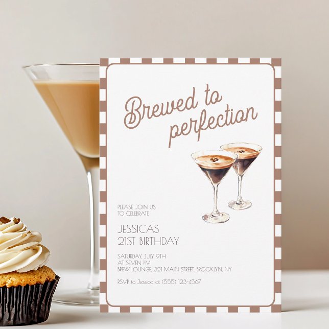 21:a Espresso Martini Bryggt Brunt Födelsedagsfira Inbjudningar (21st Espresso Martini Brewed Brown Birthday Party Invitation)