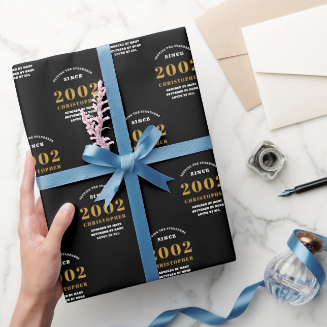 21:a födelsedag 2002 Black Guld Add Namn Presentpapper (Gifting)