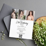 21:a födelsedag, 3-fotosamlingskodinbjudan<br><div class="desc">elegant 21:a födelsedag: 3 kortkommando för fotokollage qr kod minimalistisk inbjudan</div>