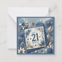 21:a födelsedag Almond blommar blue-kräm Anteckningskort