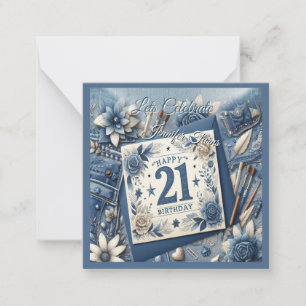 21:a födelsedag Almond blommar blue-kräm Anteckningskort