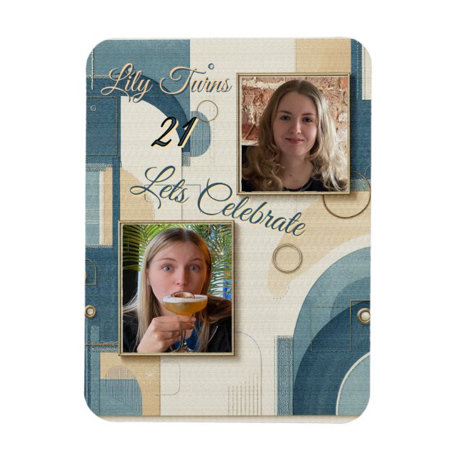 21:a födelsedag Almond blommar blue-kräm Magnet (Vertikal)