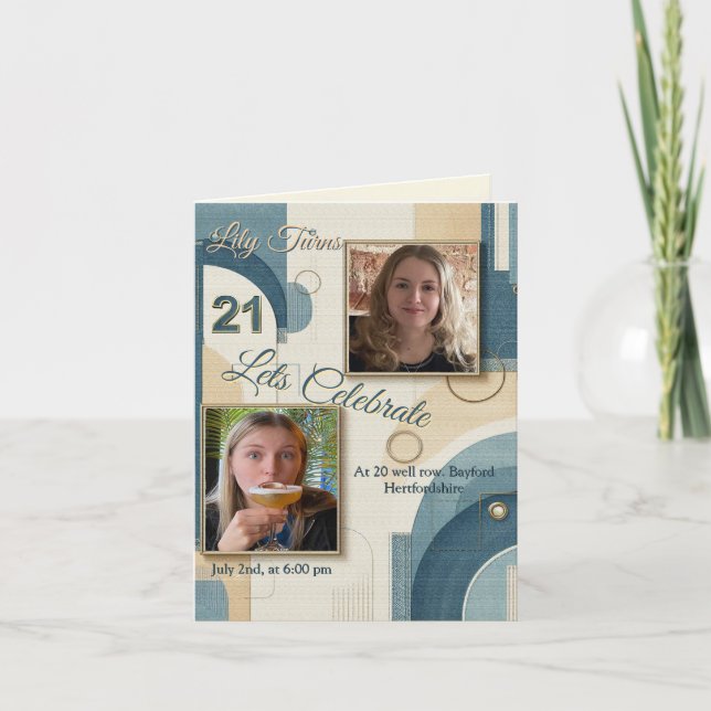 21:a födelsedag Almond blommar blue-kräm Meddelande (Framsida)